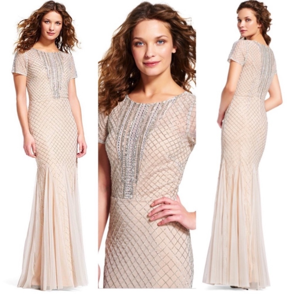Adrianna papell sequin and beaded nude mermaid dress. Sz 6 - Picture 6 of 7